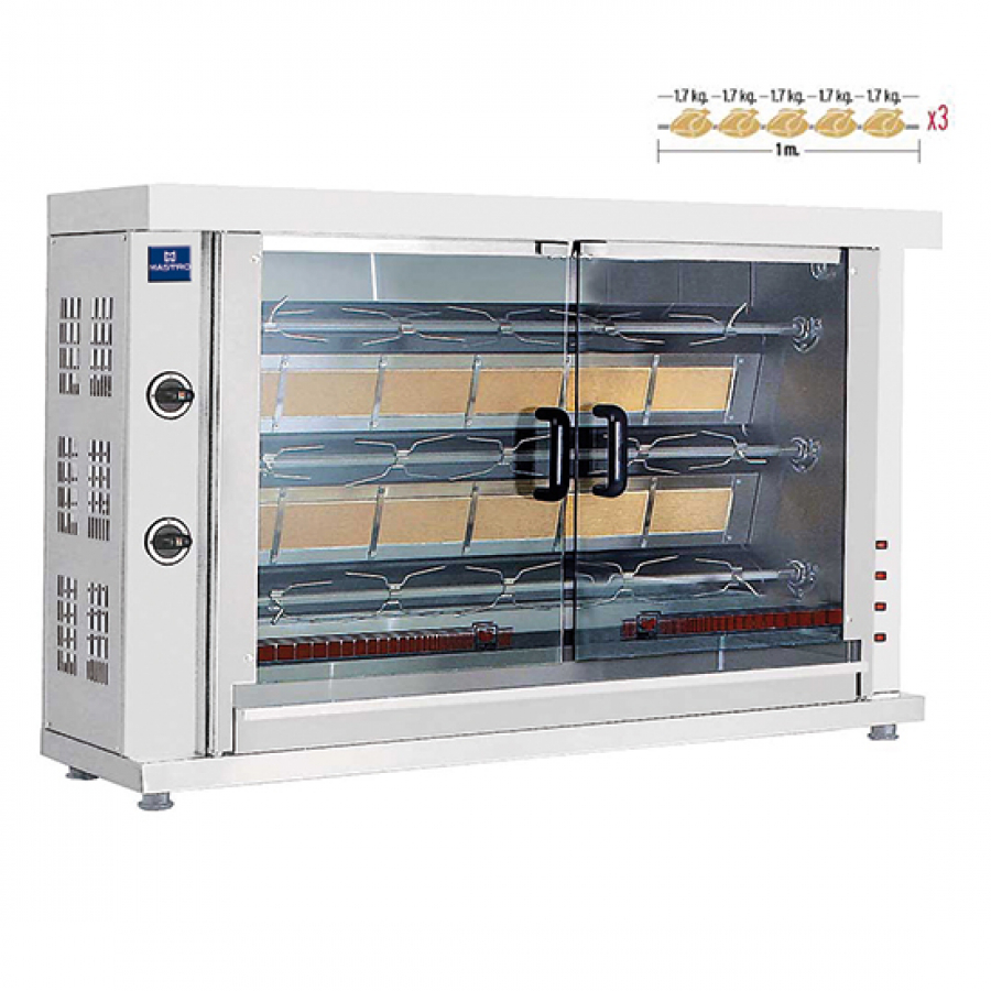 Gas Hähnchengrill mit 3 Spießen für 12-15 Hähnchen - Gastrohot