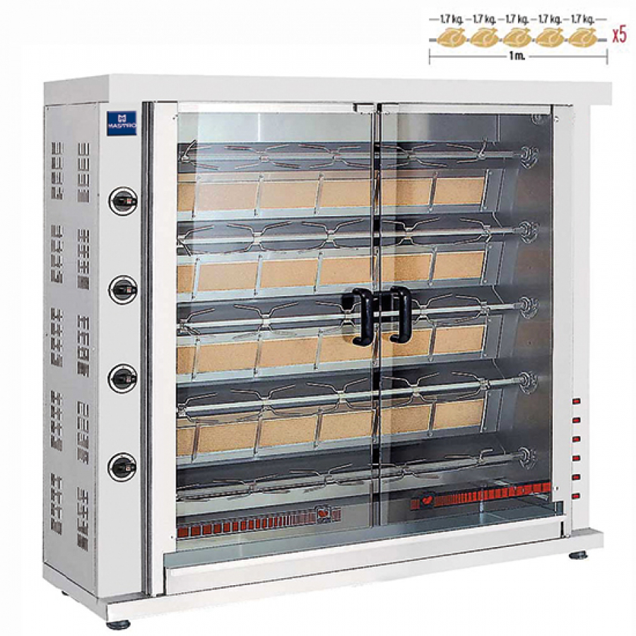 Gas Hähnchengrill mit 5 Spießen für 20-25 Hähnchen - Professioneller Grill für Gastronomie und Events