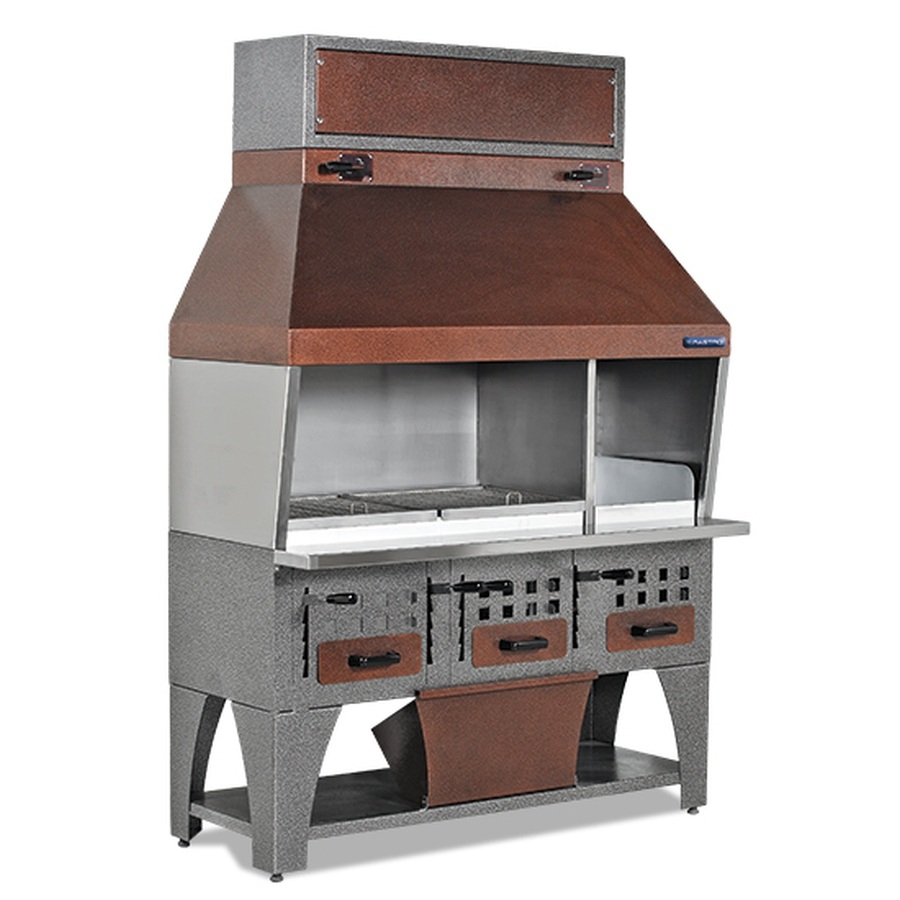 Holzkohlegrill 1600 mm auf Unterschrank mit Ascheschubladen und Abzugshaube Holzkohlegrill 1600 mm auf Unterschrank mit Ascheschubladen und Abzugshaube
