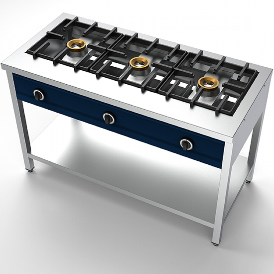 Pannenkoeken gasfornuis met 3 branders van elk 8 kW - krachtig gasfornuis voor de horeca