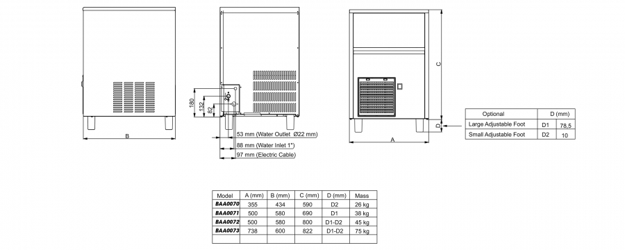 Mastro Eiswürfelbereiter | Luftkühlung | 22 kg/24 h | 0,3 kW | Storage 4 kg