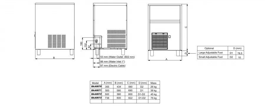 Mastro Eiswürfelbereiter | Luftkühlung | 22 kg/24 h | 0,3 kW | Storage 4 kg