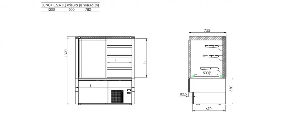 Kühltheke mit 3 Regalböden und gerader Frontverglasung | Umluft | +2°/+8°C | B=1200 mm