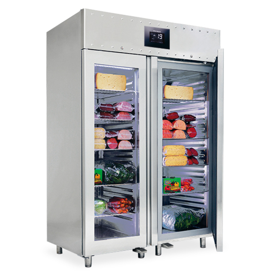 Diepvrieskast 1400 liter van roestvrij staal GN 2/1 met glazen deuren - 10/-22°C - 85 mm isolatie - WiFi - Gastrohot