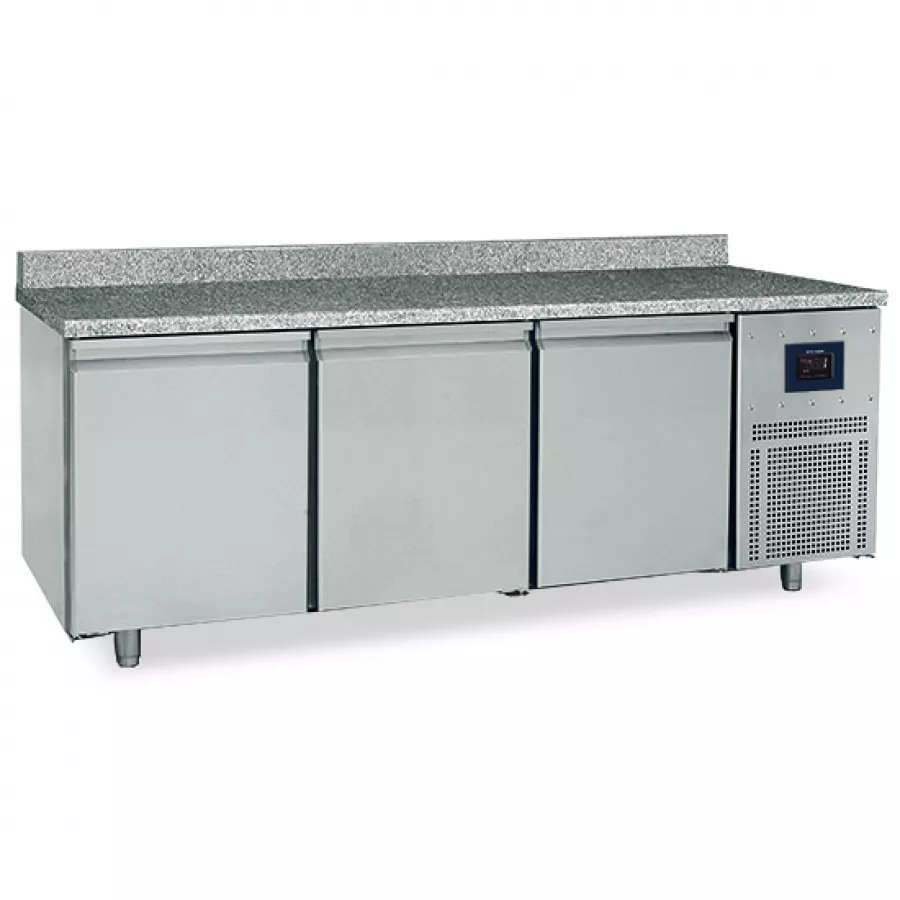 Bäckereikühltisch 3-türig 600x400 mm, Granitarbeitsplatte mit Aufkantung, -2°/+8°C - WiFi
