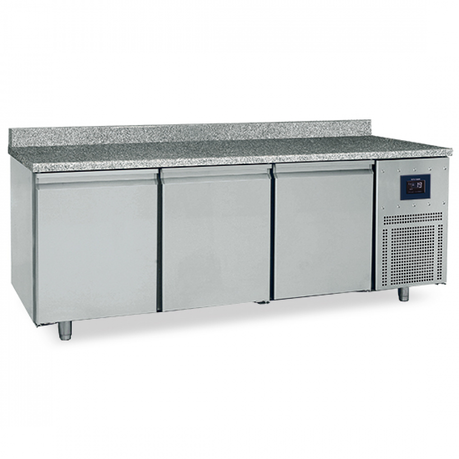 Bäckereitiefkühltisch 3-türig 600x400 mm Granitarbeitsplatte mit Aufkantung 10-22 °C WiFi - Gastrohot