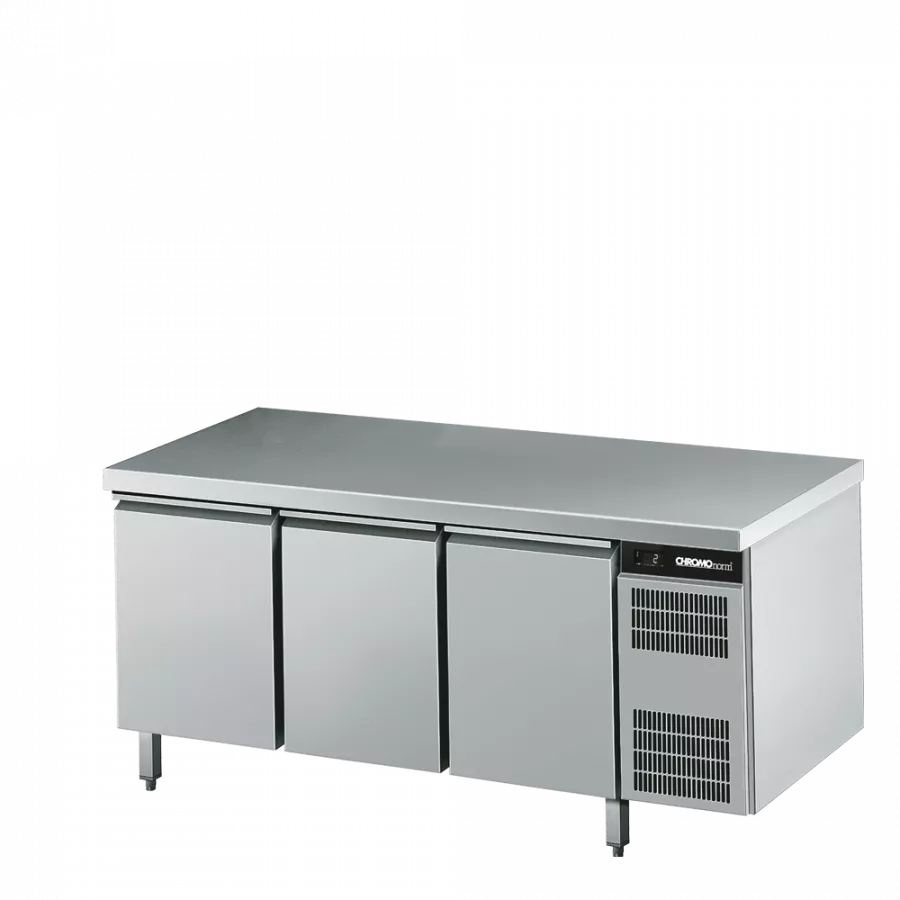 Bäckerei-Tiefkühltisch EN4060, 3 Türen mit Tischplatte allseits ab, Zentralkühlung - 1850X800X850 mm