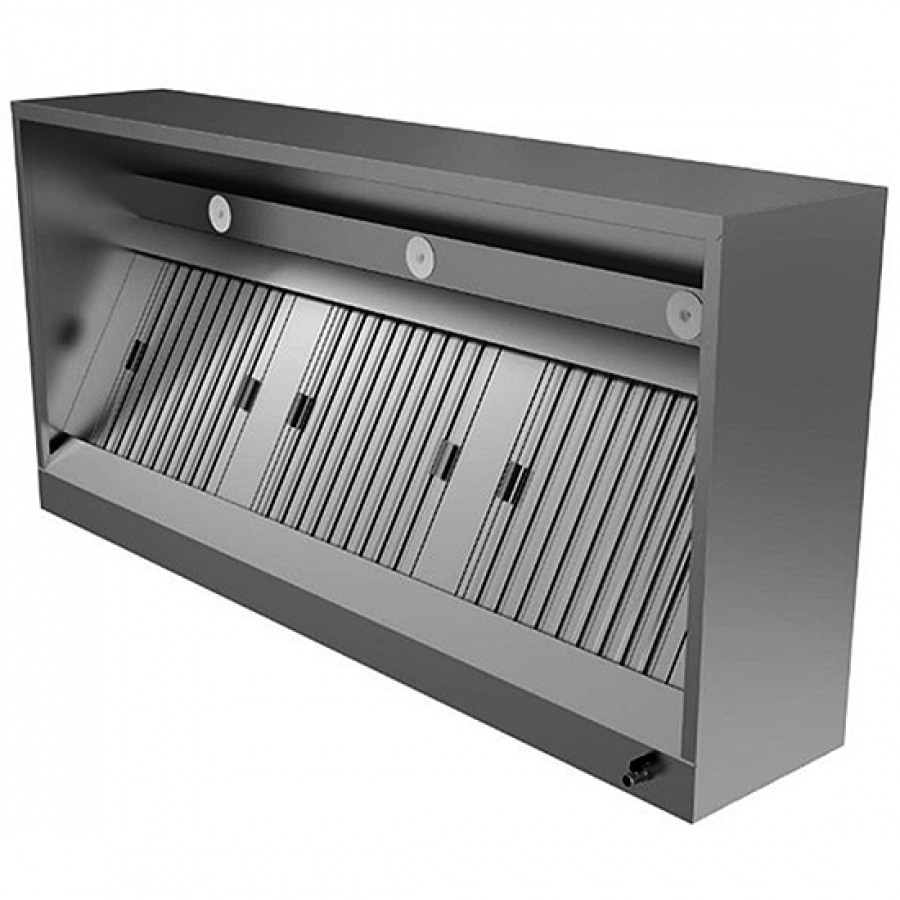 Wandkap met LED-verlichting in kistvorm 1600x1100 mm - krachtige afzuigkap voor de gastronomie
