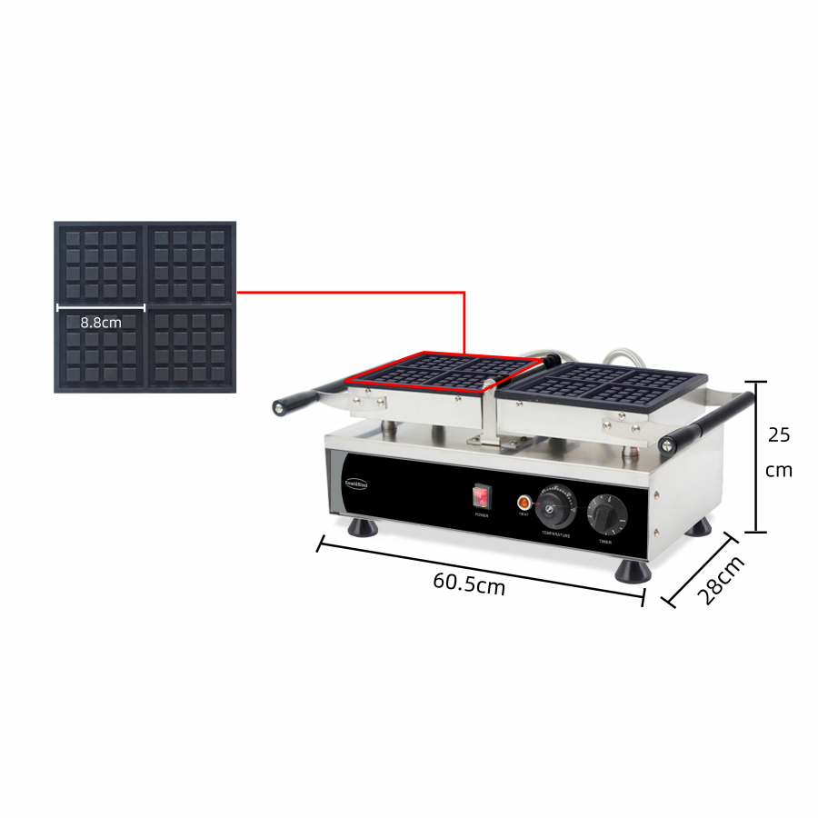 Waffeleisen für 4 Brüsseler Waffeln – 1,2 kW – Edelstahl – Ø 88 mm Waffeleisen für 4 Brüsseler Waffeln – 1,2 kW – Edelstahl – Ø 88 mm