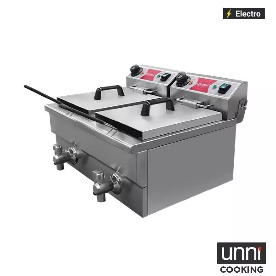 Elektrofritteuse UnniCooking 2x8L Budget – kompakt, Temperaturregelung, Ablasshahn