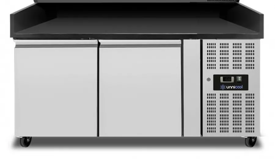 Pizza Theke 2 Türen 151x80x100cm Schwarz Granit 390L Edelstahl