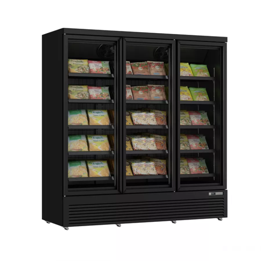 Gefrierschrank 3 Glastüren 1530l Umluft Automatische Abtauung Schwarz