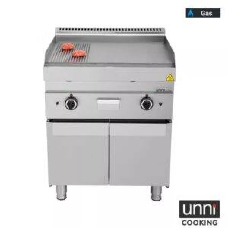 Gas-Bratplatten UNNI-COOKING 650 Serie Edelstahl 1/3 geriffelt 2/3 glatt