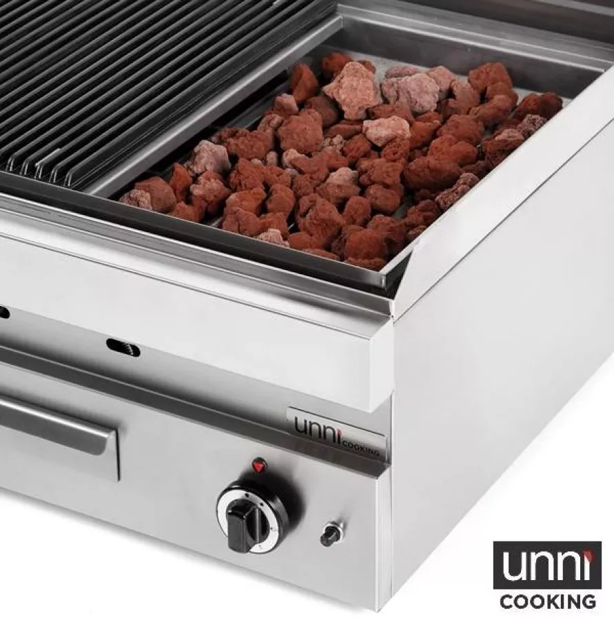 Lavasteingrill UnniCooking 650 LINE mit Edelstahlbrenner und Lavasteinen