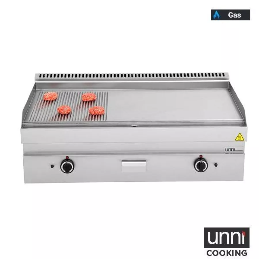 Gas-Bratplatten 650 Serie Edelstahl 1/3 geriffelt 2/3 glatt