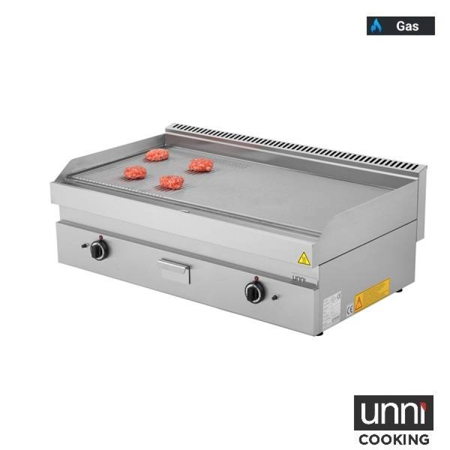 Gas-Bratplatten UNNI-COOKING 650 Serie Edelstahl 1/3 geriffelt 2/3 glatt