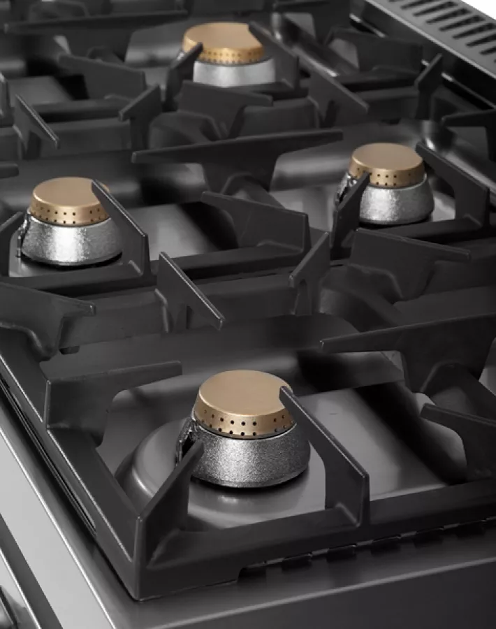 Gasherd 700 – 44kW, 6 Brenner, Türen, Edelstahl