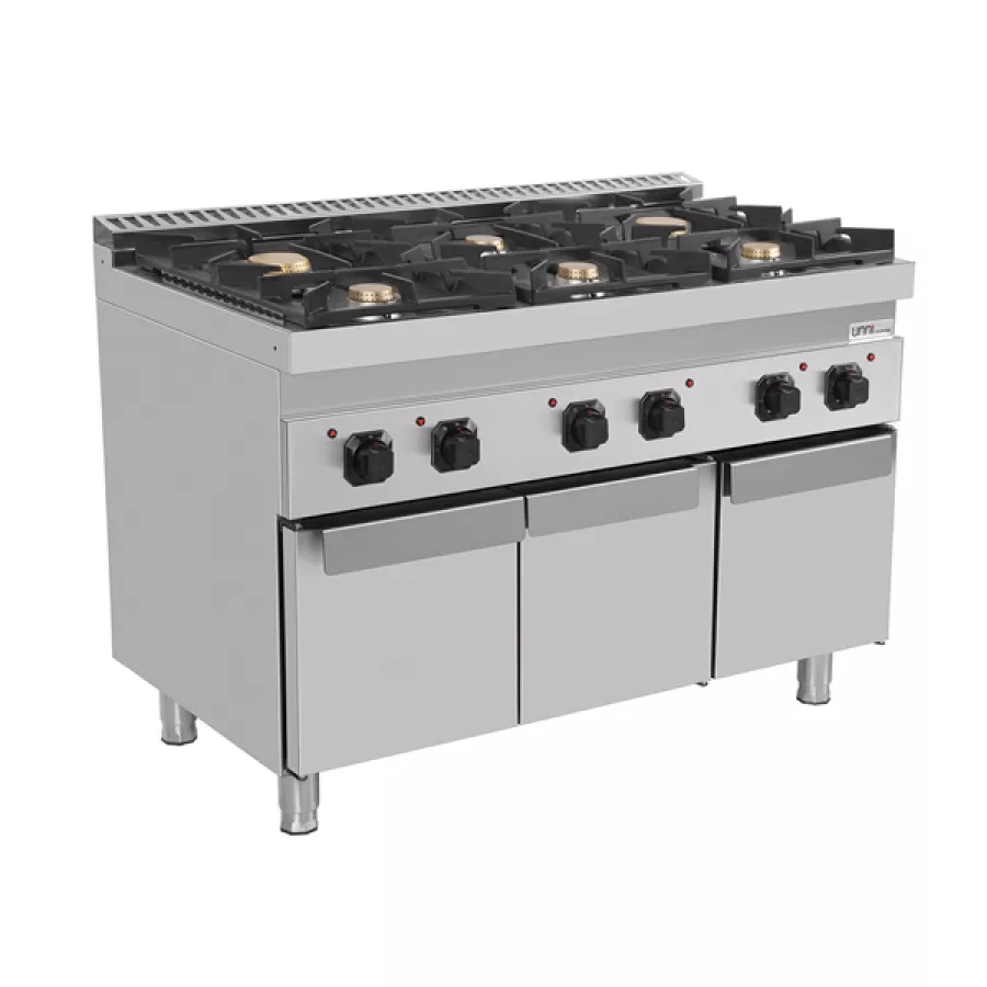 Gasherd 700 – 44kW, 6 Brenner, Türen, Edelstahl