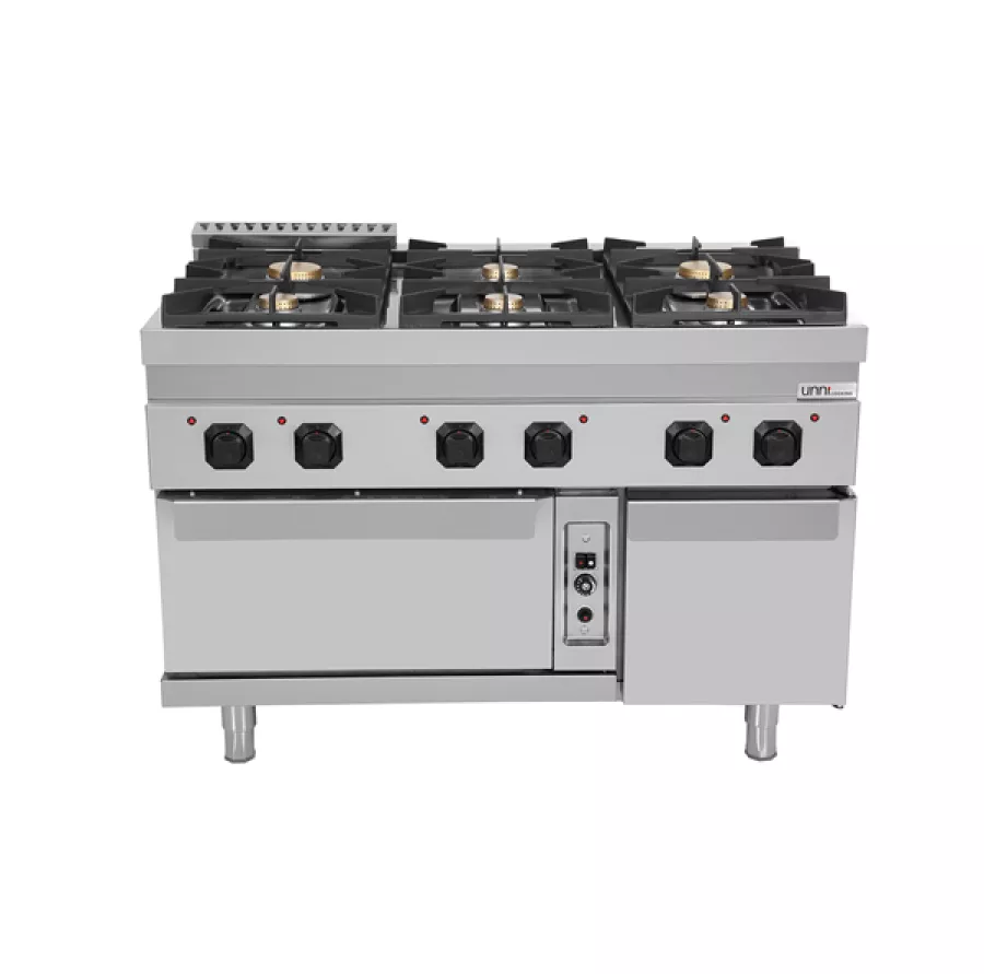 Gasherd mit Gasofen – 6 Brenner, Gusseisenrost