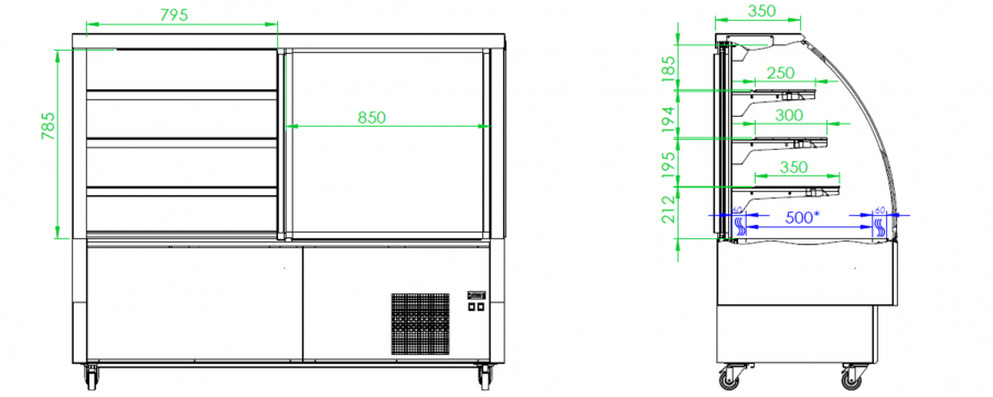 Koeltoonbank met 3 planken | Circulatie | 2°/+8°C | B=1800 mm - RAL9005