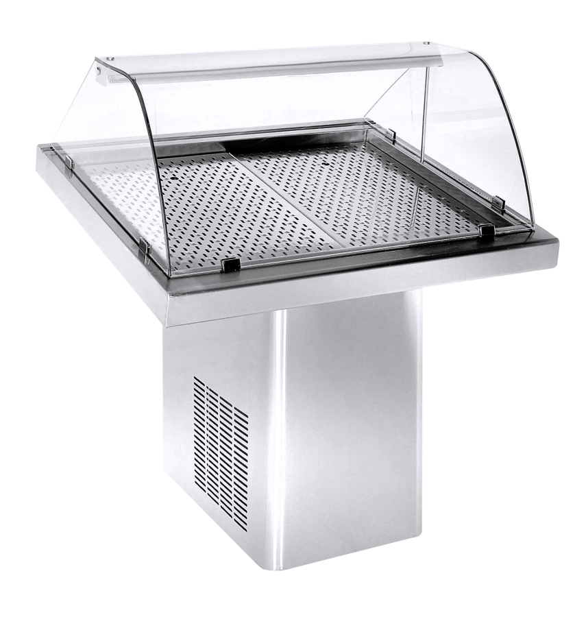 Viskoeltoonbank met gebogen glas en schuifdeuren - Statische koeling 1000 mm