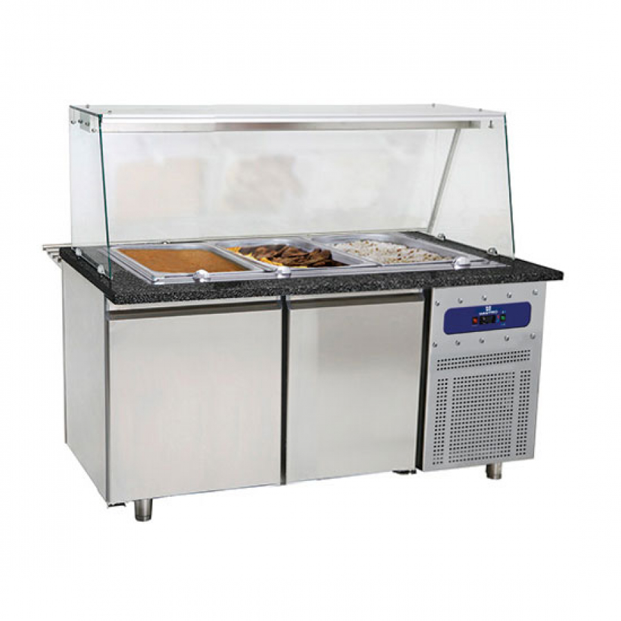 Bainmarie Theke mit 2 Türen und Glasstruktur | 4x GN 1/1 H=100 mm | Bautiefe 800/930 mm Bainmarie Theke mit 2 Türen und Glasstruktur | 4x GN 1/1 H=100 mm | Bautiefe 800/930 mm