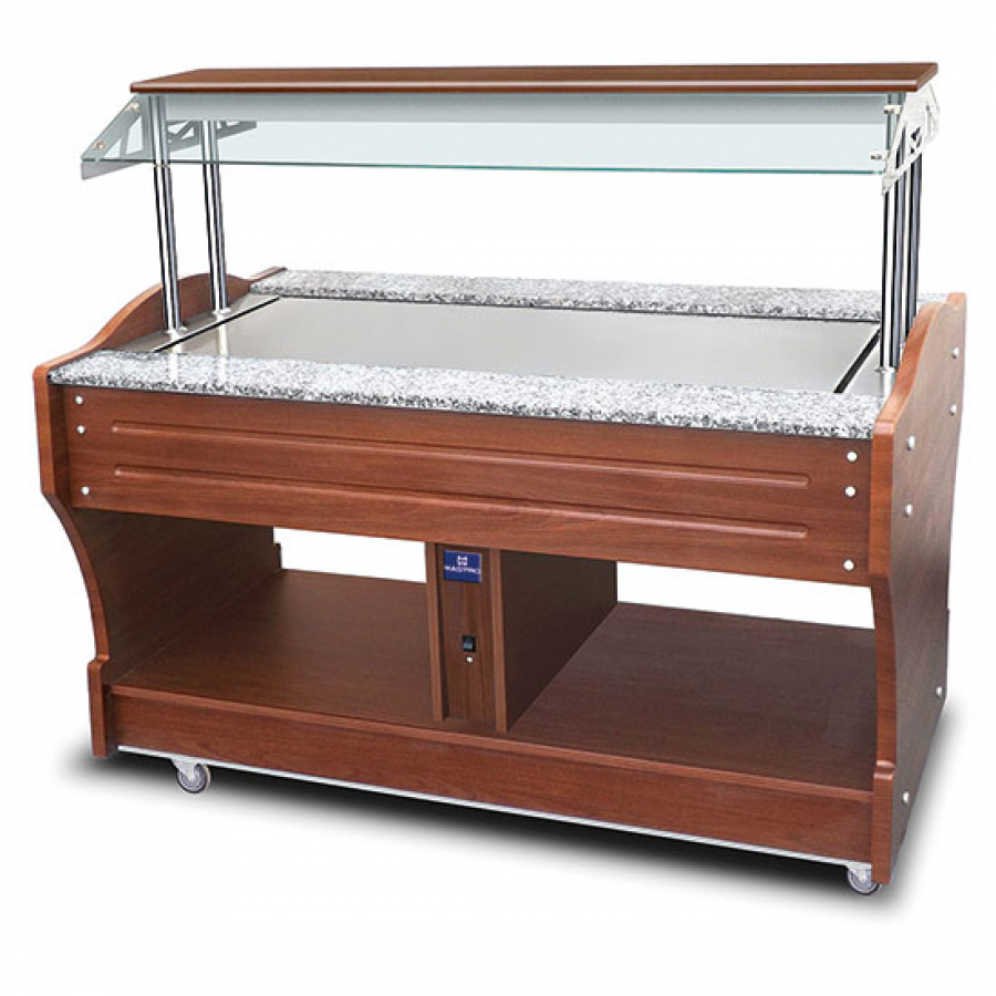 Neutrales Buffet mit Edelstahlplatte | 4x GN1/1