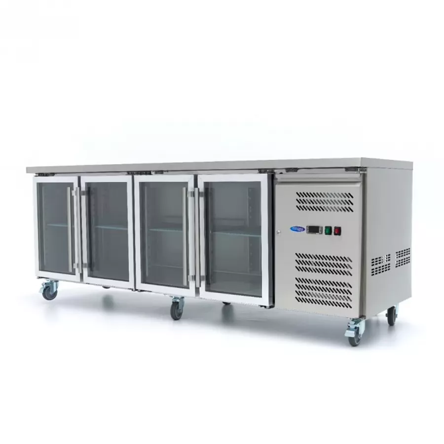 Gastro Kühltisch - 223 cm - 4 Glastüren