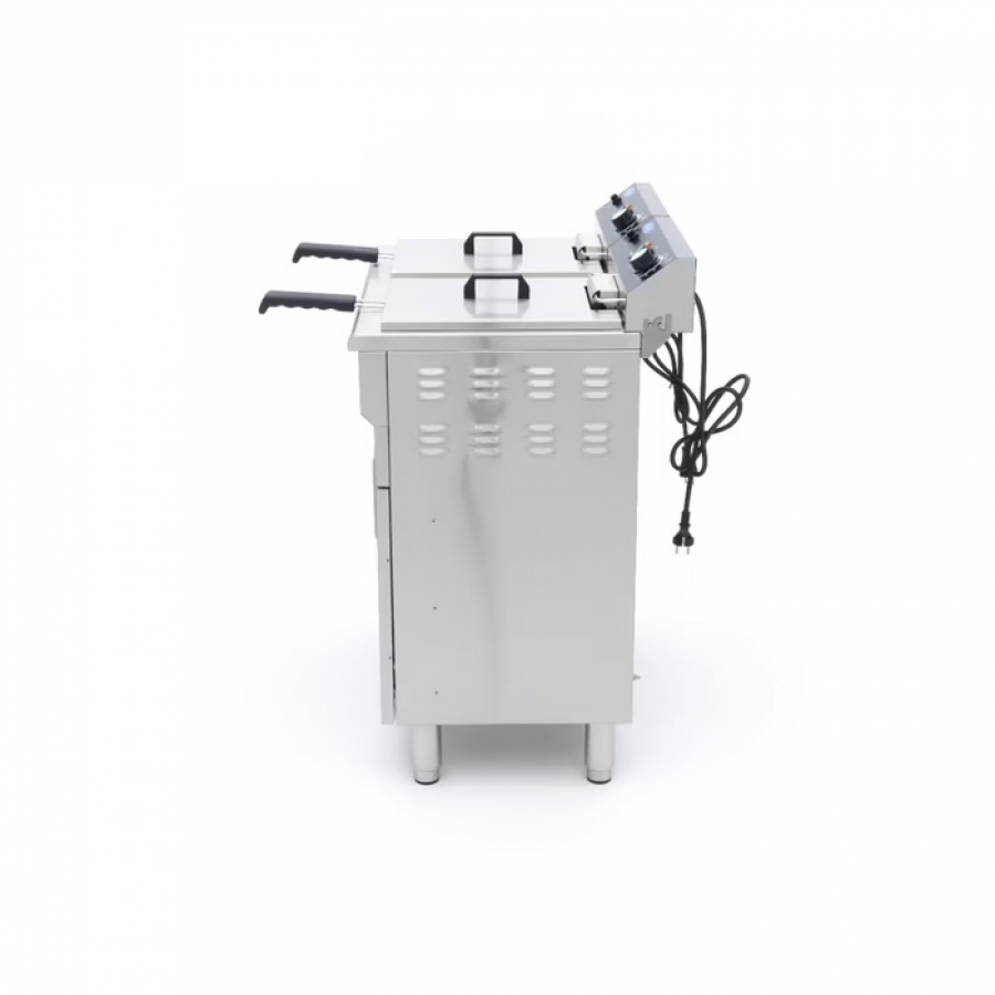 Fritteuse - 2 x 16 l - 2 Körbe - mit Ablasshahn und Ständer - 230V