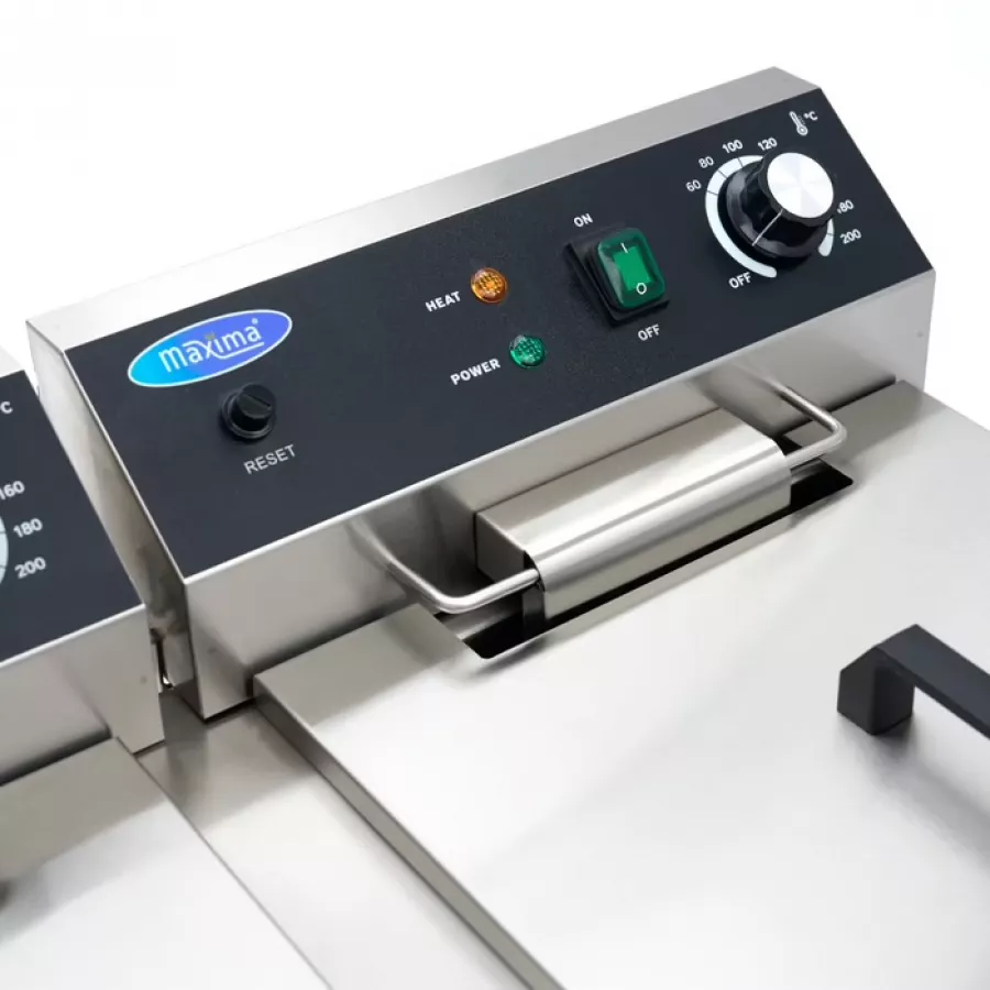 Fritteuse - 2 x 16 l - 2 Körbe - mit Ablasshahn und Ständer - 230V Fritteuse - 2 x 16 l - 2 Körbe - mit Ablasshahn und Ständer - 230V