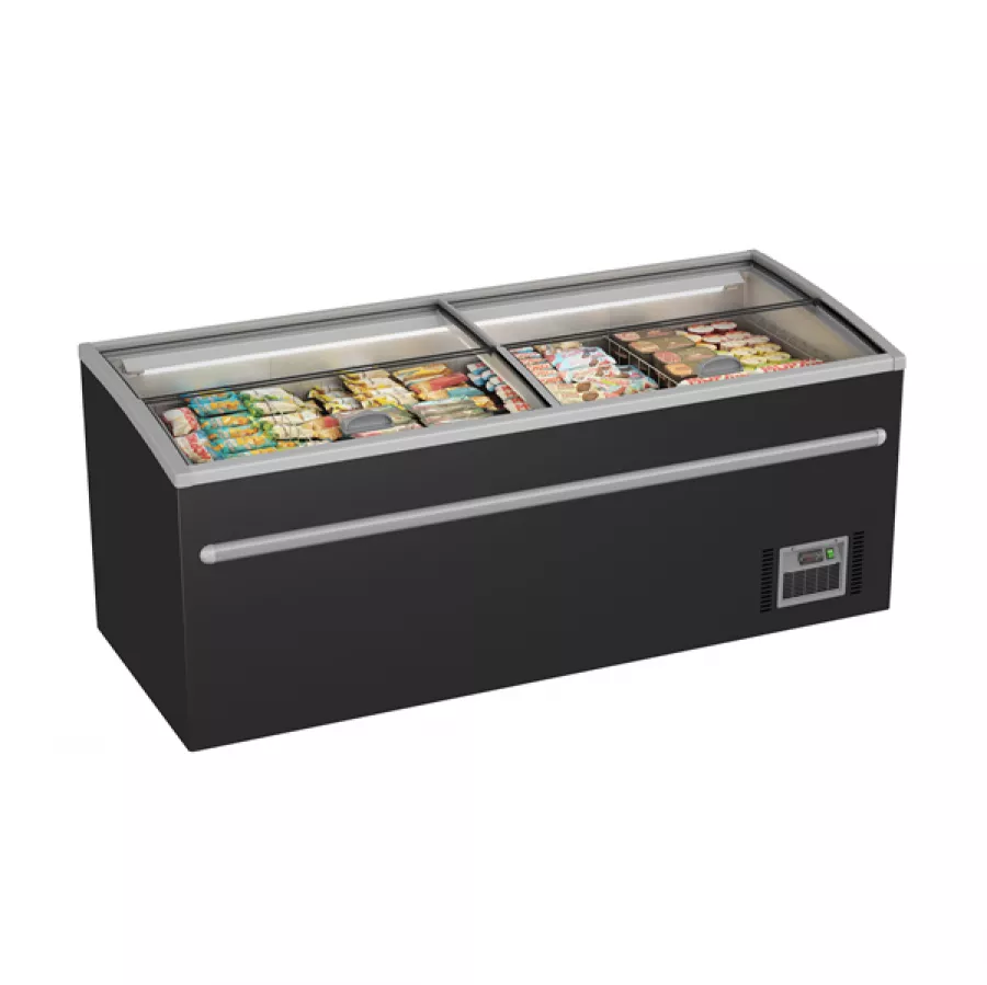 Gefriertruhe 850L Schwarz – Supermarkt, Glasdeckel, Automatik