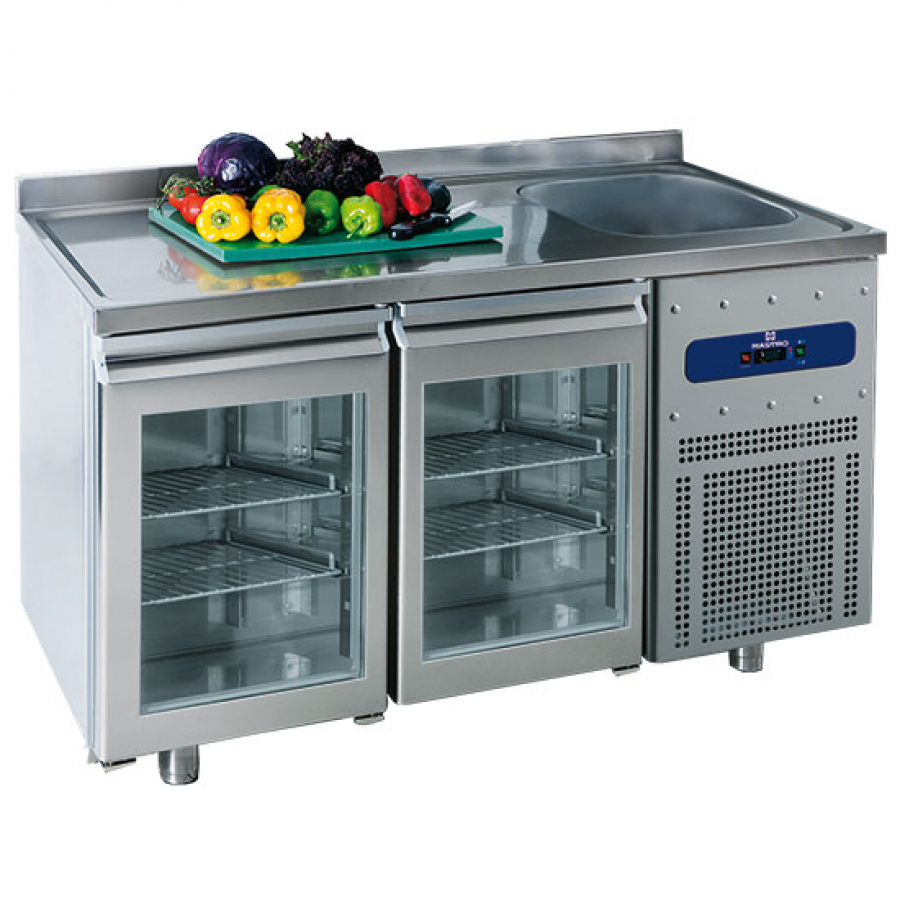 Koelwerkbank 700 mm met 2 glazen deuren