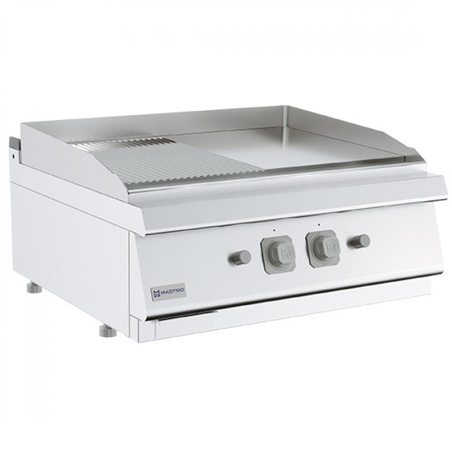 Gas Grillplaat Tafelmodel 1/2 glad en 1/2 geribbeld verchroomd plaat - Gastrohot
