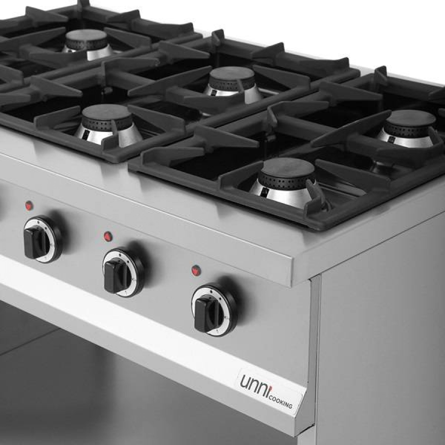 Gasfornuis OCK-6 met 6,5 kW Italiaanse branders, verticaal, ontstekingsvlam