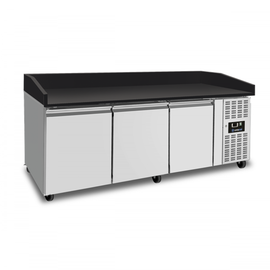 Pizza Theke 3 Türen Schwarz Granit 202x80x100cm 580L Umluft