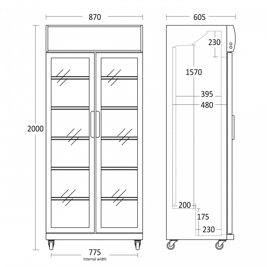 Getränkekühlschrank mit Glastüren und Werbedisplay | 569 Liter Getränkekühlschrank mit Glastüren und Werbedisplay | 569 Liter