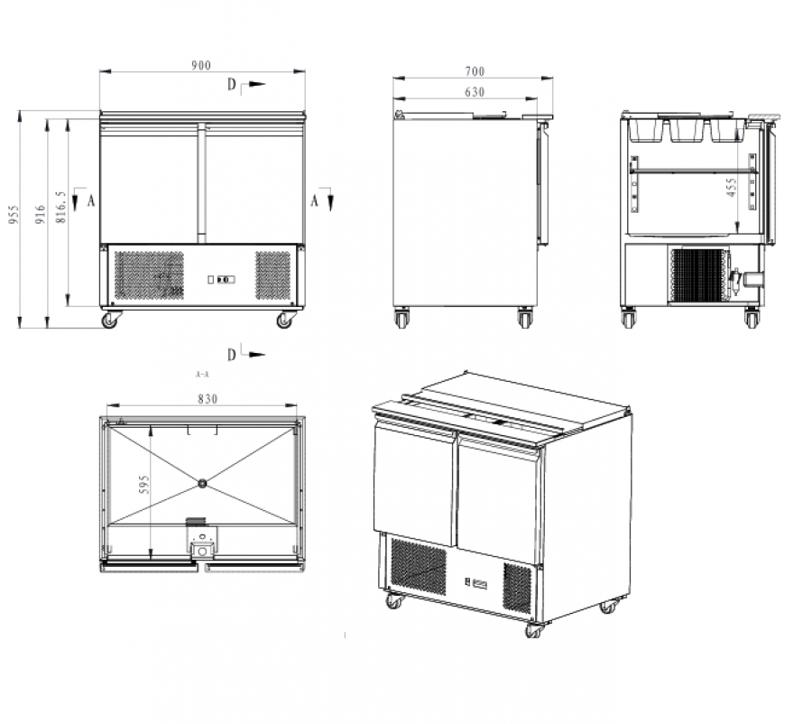 Saladette Compact Line 900x700x870 mm Edelstahl 230 Liter 2 Türen