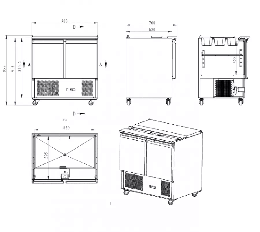 Saladette 900x700x870 mm Edelstahl 230 Liter 2 Türen