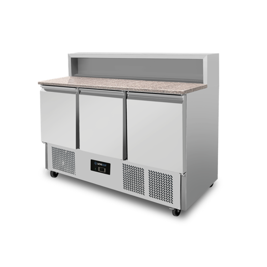 Pizza-Kühltisch 3-türig GN 1/1, 8×GN 1/6, +2°C bis +8°C