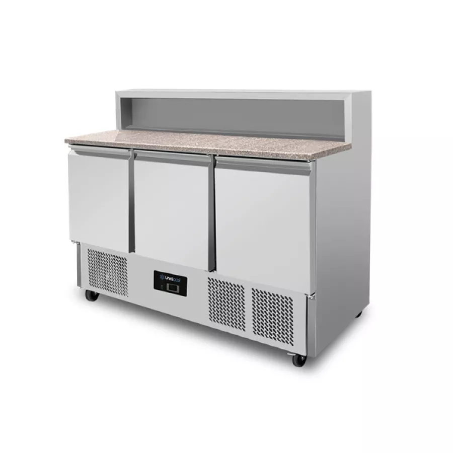 Pizza-Kühltisch 3-türig GN 1/1, 8×GN 1/6, +2°C bis +8°C