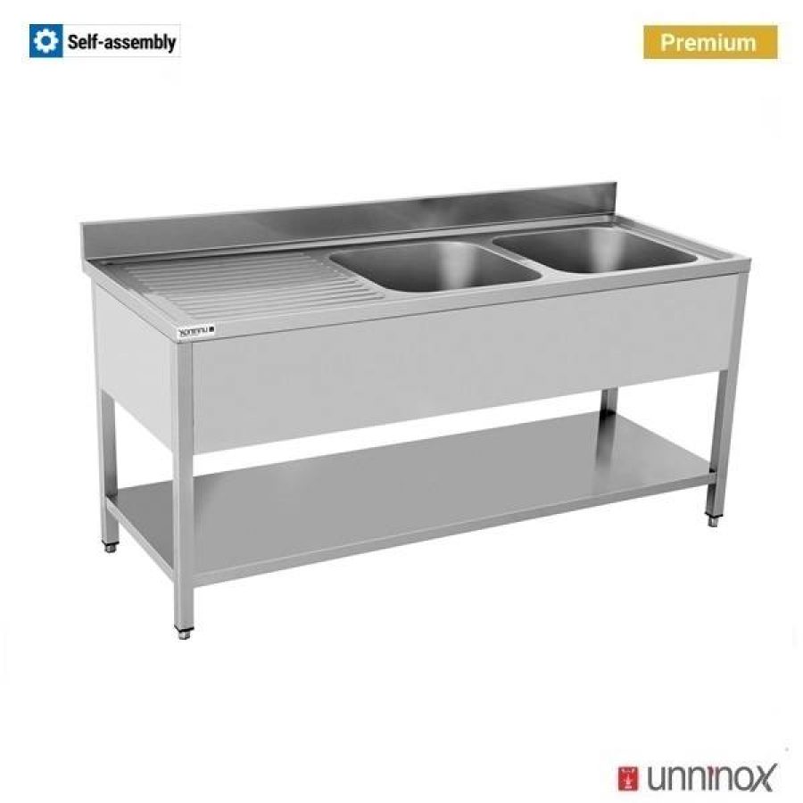 Spültisch 2 Becken rechts 160x70x85cm Edelstahl Gastronomie