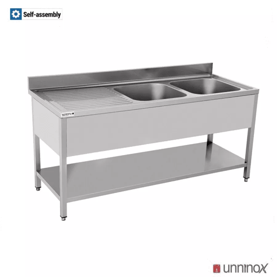 Spültisch 2 Becken rechts 2000x700x850 mm für Gastronomie