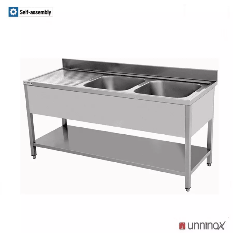 Spültisch 2 Becken rechts 2000x700x850 mm für Gastronomie