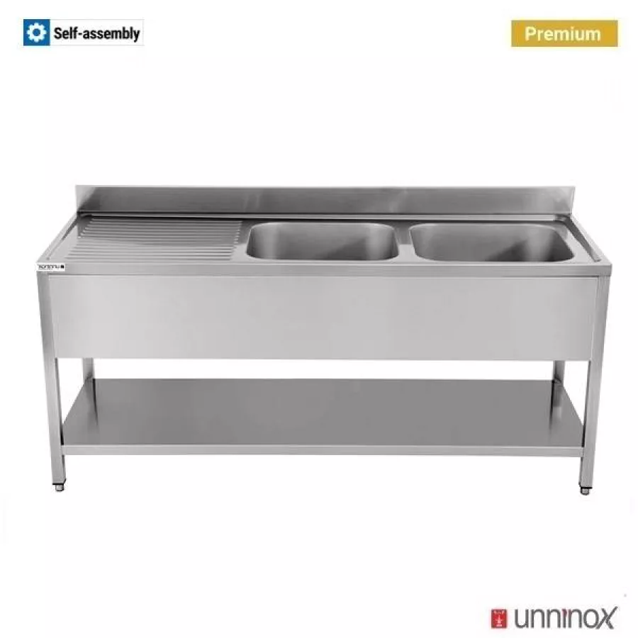 Spültisch 2 Becken 200x70x85cm – 2 Spülen rechts, Edelstahl