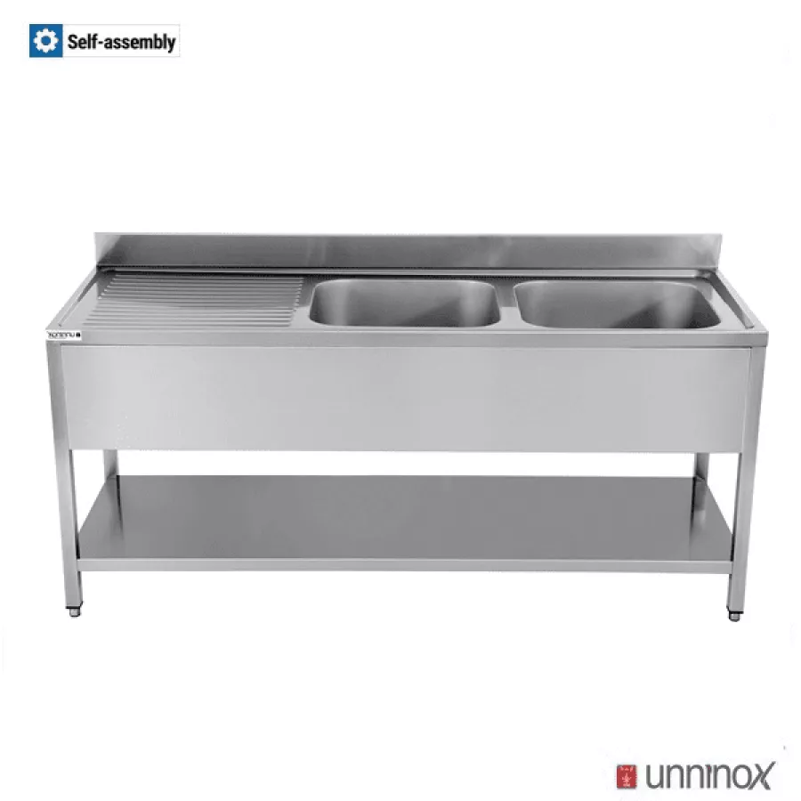 Spültisch 2 Becken 1800x700x850 mm rechts – Edelstahl Gastronomie