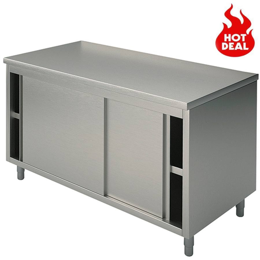 Neutrale werkkast met schuifdeuren zonder opstand 1400x700 mm - RVS werktafel voor de gastronomie