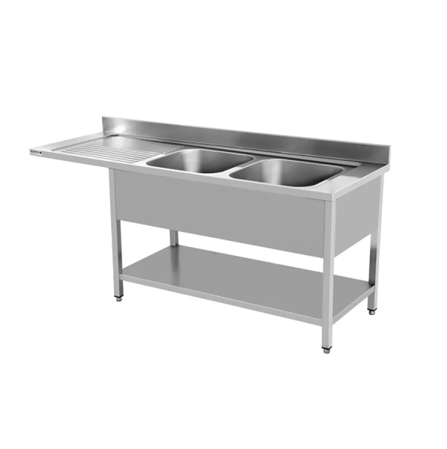 Edelstahlspüle 2 Becken rechts 1600x700 mm geschweißt