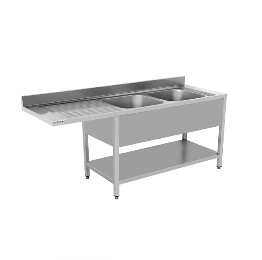 Edelstahlspüle 2 Becken rechts 1600x700 mm geschweißt