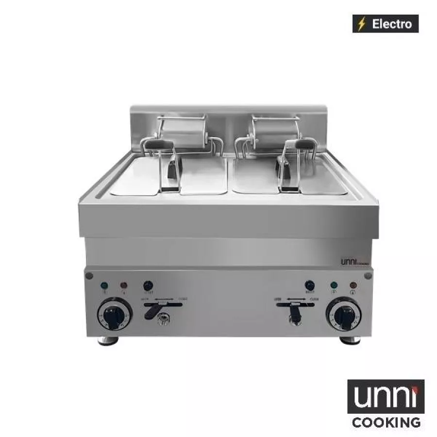 Elektrofritteusen UnniCooking 2x10L – Doppel-Fritteuse, Kaltzone, Ablasshahn