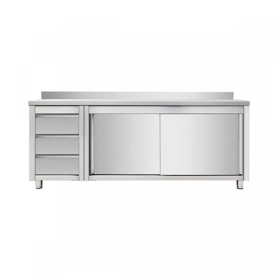 Skyrainbow Arbeitsschrank 200×70 cm – 3er Schubladen links, mit 3D-Aufkantung